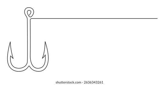 Fishing hook line continuous drawing vector. One line Hook vector background, Continuous outline of a Fishing hook, minimalist pro vector illustration line, Fishing hook line continuous drawing vector