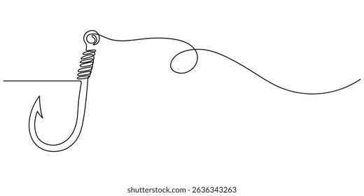 Fishing hook line continuous drawing vector. One line Hook vector background, Continuous outline of a Fishing hook, minimalist pro vector illustration line, Fishing hook line continuous drawing vector