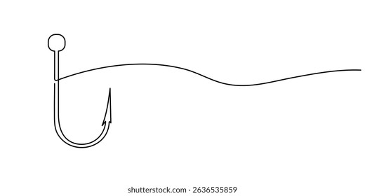 Fishing hook line continuous drawing vector. One line Hook vector background, Continuous outline of a Fishing hook, line continuous drawing vector. One line Hook vector background. fisher