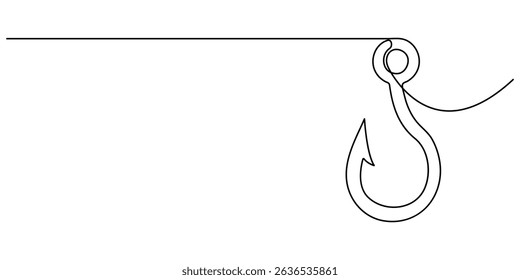 Fishing hook line continuous drawing vector. One line Hook vector background, Continuous outline of a Fishing hook, line continuous drawing vector. One line Hook vector background. fisher