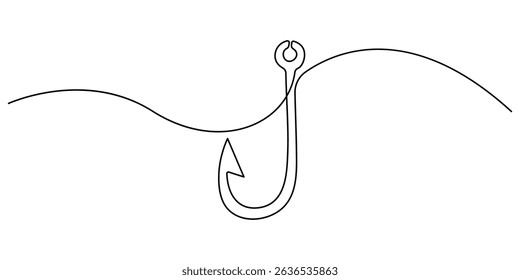Fishing hook line continuous drawing vector. One line Hook vector background, Continuous outline of a Fishing hook, line continuous drawing vector. One line Hook vector background. fisher