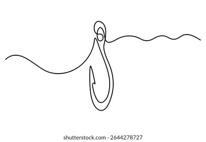 Fishing hook line continuous drawing vector. One line Hook vector background, Continuous outline of a Fishing hook, minimalist pro vector illustration line.
