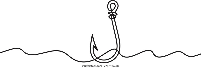 Vector de dibujo continuo de línea de gancho de pesca. Una línea Gancho Vector de fondo. una línea Dibujo de iconos de arte
