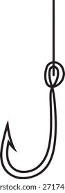 Fishing hook line continuous drawing vector. One line Hook vector background. one line Art icon drawing
