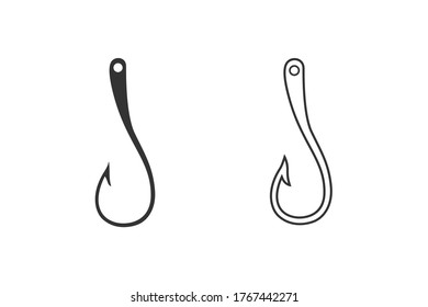 Juego de iconos de línea de gancho de pesca, diseño de signos negros. Vector