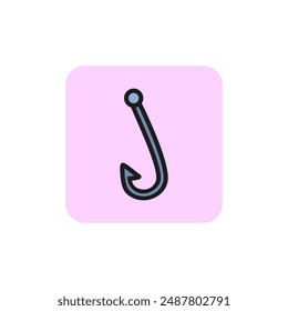 Fishing hook line icon. Tool, catching, tackle. Fishing equipment concept. Vector illustration can be used for topics like tourism, fishing store, sport