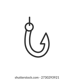 Fishing hook, linear icon. Fishing gear and catch tool. Line with editable stroke.