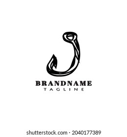 fishing hook logo cartoon design template icon black modern isolated vector illustration