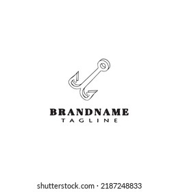 logotipo de gancho de pesca plantilla de diseño de dibujos animados icono negro ilustración de vector aislado