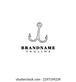 logotipo de gancho de pesca plantilla de diseño de dibujos animados icono negro ilustración de vector aislado