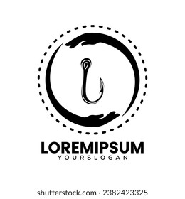 fishing hook logo design icon