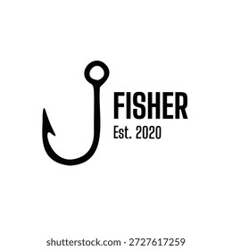 Design do logotipo do anzol de pesca com texto Fisherman Est