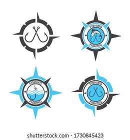 fishing hook  logo icon vector compass concept illustration design