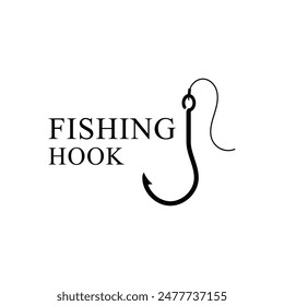 Fishing Hook Logo Silhouette Design Isolated on White Background.