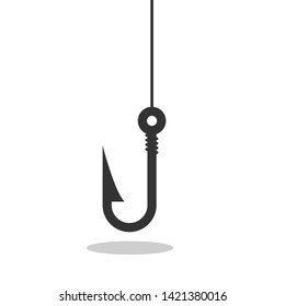 Fishing hook logotype. Flat vector fisherman equipment.