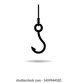 Fishing hook logotype. Flat vector fisherman equipment.