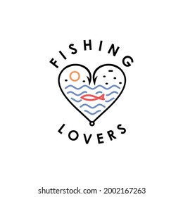 gancho de pesca símbolo de amor símbolo del paisaje de la playa vector de diseño