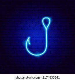 Fishing Hook Neon Sign. Vektorgrafik der Förderung von Fischern.