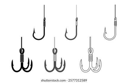 fishing hook on fishing line icon set vector illustration isolated on white background.