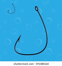 Fishing hook on seamless vesicular pattern. Vector illustration