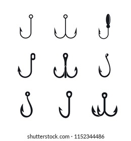 Fishing hook rod tackle catch metal icons set. Simple illustration of 9 fishing hook rod tackle catch metal vector icons for web