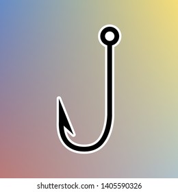 Fishing Hook sign illustration. Black icon in white shell at pastel color background. Illustration.