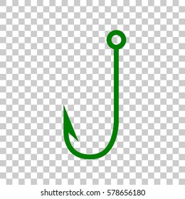 Fishing Hook sign illustration. Dark green icon on transparent background.