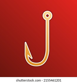 Fishing Hook sign illustration. Golden gradient Icon with contours on redish Background. Illustration.