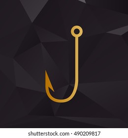 Fishing Hook sign illustration. Golden style on background with polygons.