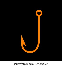 Fishing Hook sign illustration. Orange icon on black background.