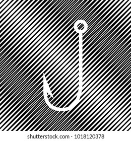 Fishing Hook sign illustration. Vector. Icon. Hole in moire background.