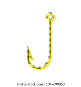 Fishing Hook sign illustration. Vector. Yellow icon with square pattern duplicate at white background. Isolated.