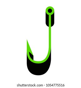 Fishing Hook sign illustration. Vector. Green 3d icon with black side on white background. Isolated.
