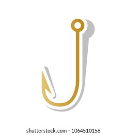 Fishing Hook sign illustration. Vector. Golden gradient icon with white contour and rotated gray shadow at white background.