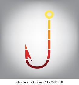 Fishing Hook sign illustration. Vector. Horizontally sliced icon with colors from sunny gradient in gray background.