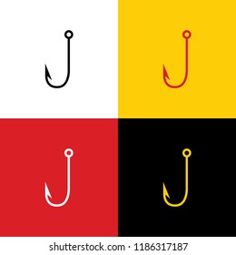 Fishing Hook sign illustration. Vector. Icons of german flag on corresponding colors as background.