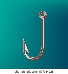 Fishing Hook sign illustration. Vector. Icon printed at 3d on sea color background.