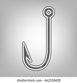 Fishing Hook sign illustration. Vector. Pencil sketch imitation. Dark gray scribble icon with dark gray outer contour at gray background.