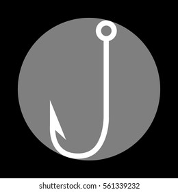 Fishing Hook sign illustration. White icon in gray circle at black background. Circumscribed circle. Circumcircle.