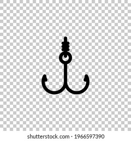 Fishing hook, simple icon. Black editable linear symbol on transparent background