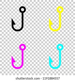 Fishing hook. Simple icon. Colored set of cmyk icons on transparent background