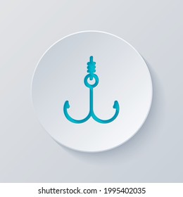 Cojín de pesca, icono simple. Cortar círculo con capas grises y azules. Estilo de papel