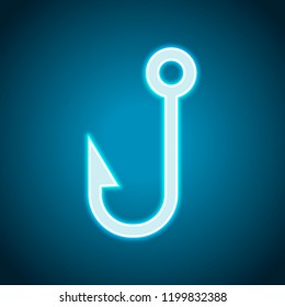 Fishing hook. Simple icon. Neon style. Light decoration icon. Bright electric symbol