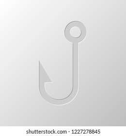 Fishing hook. Simple icon. Paper design. Cutted symbol. Pitted style