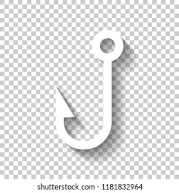 Fishing hook. Simple icon. White icon with shadow on transparent background
