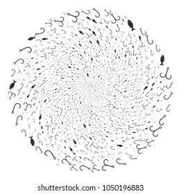 Fishing Hook spiral spin. Object twist organized from randomized fishing hook symbols. Vector illustration style is flat iconic symbols.