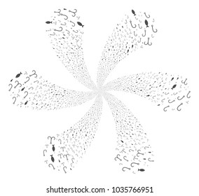 Fishing Hook spiral twist. Object twist designed from random fishing hook items. Vector illustration style is flat iconic symbols.