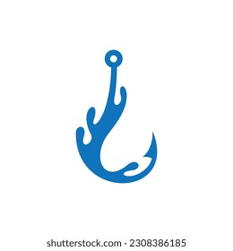Fishing Hook With Splash Water Creative Logo Design