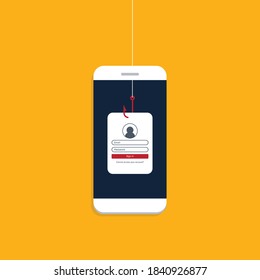 El anzuelo de la pesca está robando contraseña en un smartphone.