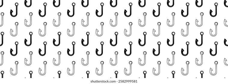 Fishing hook, stylish vector icon. Seamless pattern.